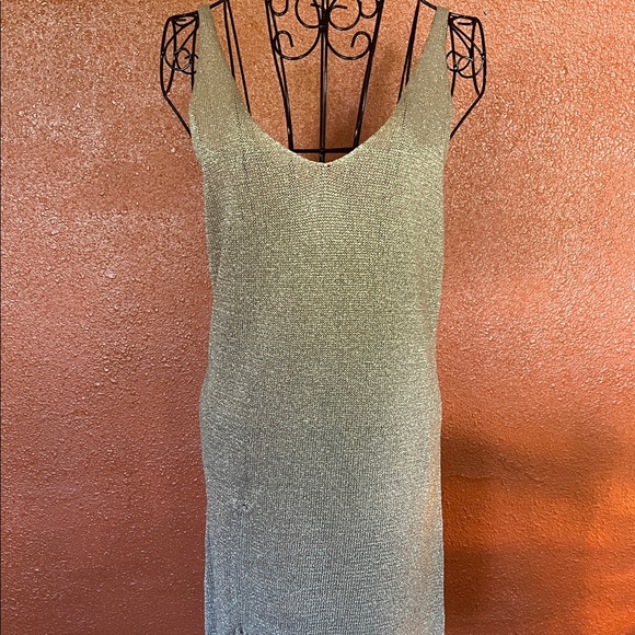 👗 Large - Cupshe Gold Glitter Lurex Dress Deep V Front and Back Tie Accent / F - Picture 3 of 6